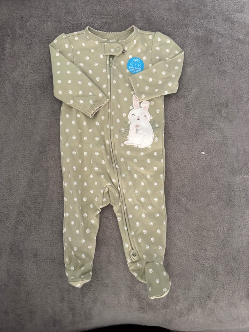 Carter's Olive Green Bunny Footed One-Piece